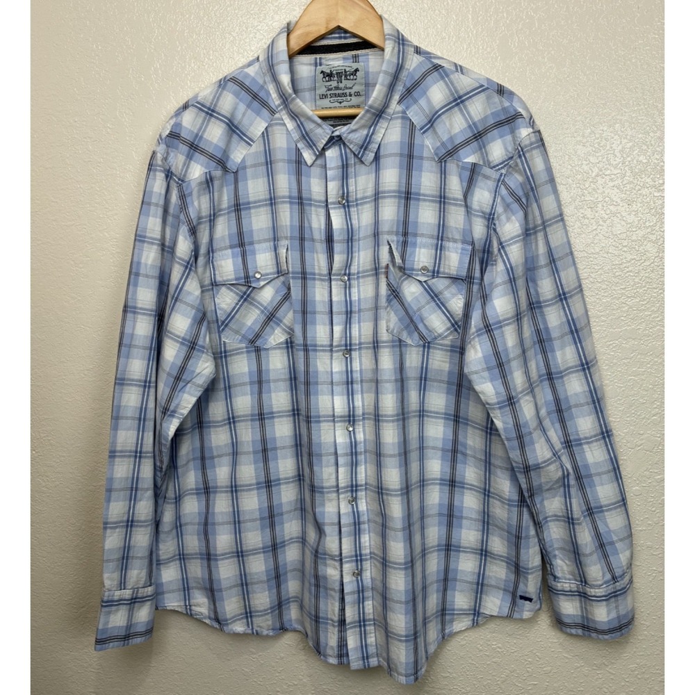 Levi Strauss & Co Men's Ranch Shirt Two Horse‎ Brand Blue Snap Front Pockets XXL